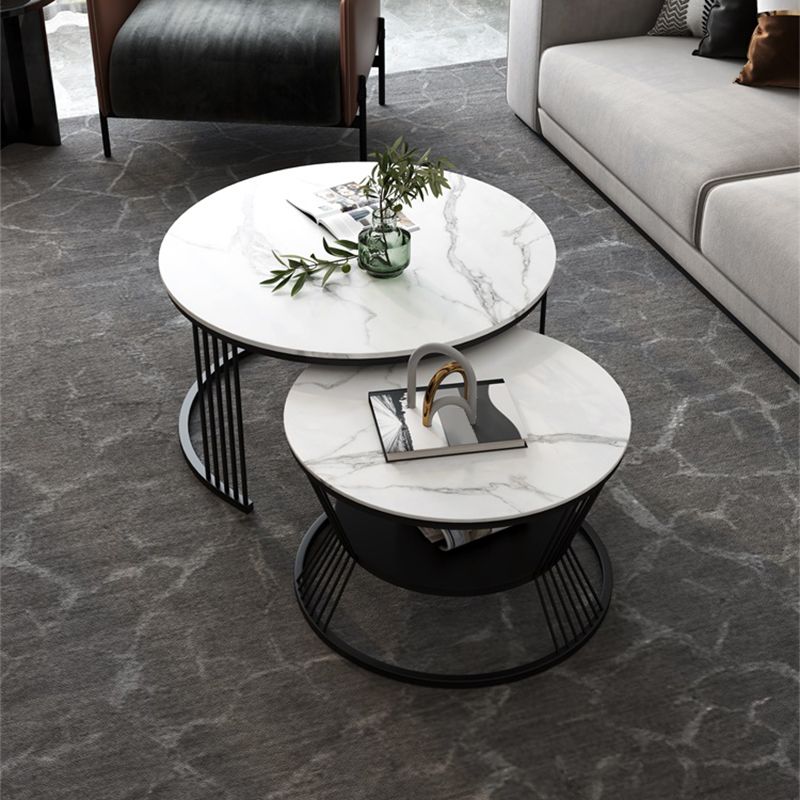 Contemporary Coffee Table Set Round White 2-Piece Coffee Cocktail Table Clearhalo 'Coffee & Accent Tables' 'Coffee Tables' 'coffee_tables' 'furn' 'furn_coffee_tables' 'Furniture' 'Living Room Furniture' 1200x1200_ea93f08a-6115-49d1-88f1-d4eebacceec1