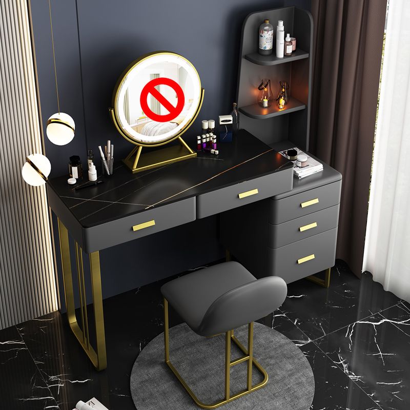 5-Drawer Glam Stone Makeup Dressing Table Stool Set - 51.18" H