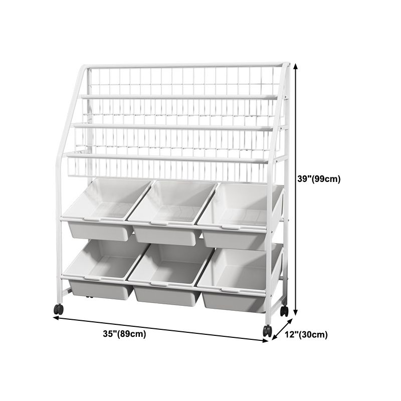White Bookshelf Contemporary Style Bookcase for Study Room with Casters