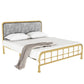 Grey and Gold Open-Frame Bed with Metal Legs Bed Frame Upholstered Headboard