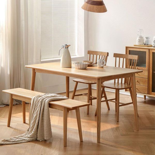 Contemporary Rectangle Dining Site Table Oak Solid Wood Furniture with 4 Legs