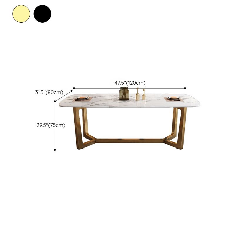 Rectangle Trestle Base Dining Table Glam Style Stone Kitchen Desk Clearhalo 'Dining Tables & Seating' 'Dining Tables' 'dining_table' 'furn' 'furn_dining_table' 'Furniture' 'Kitchen & Dining Furniture' 1200x1200_ea9ce594-ca2a-4457-a8bc-41d785fca786