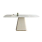 Mesa de comedor de comedor superior de piedra con base de pedestal en blanco