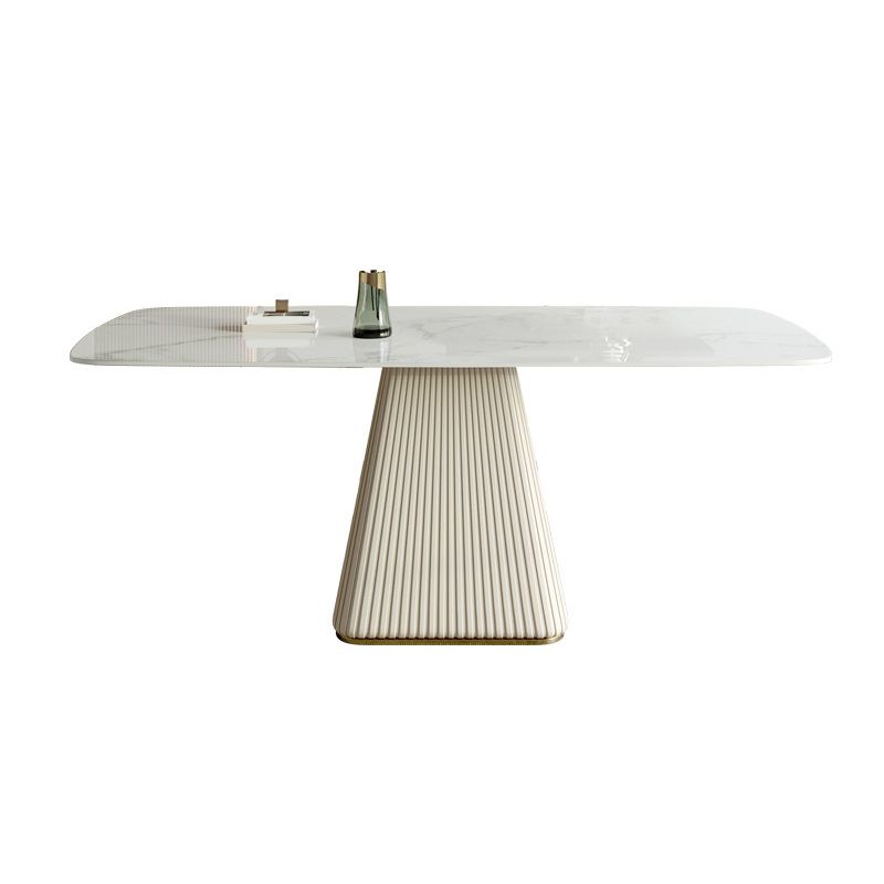 Mesa de comedor de comedor superior de piedra con base de pedestal en blanco