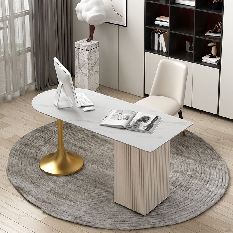 23 "Wide Glam Executive Desk White 3-Drawer voetstuk Office Desk