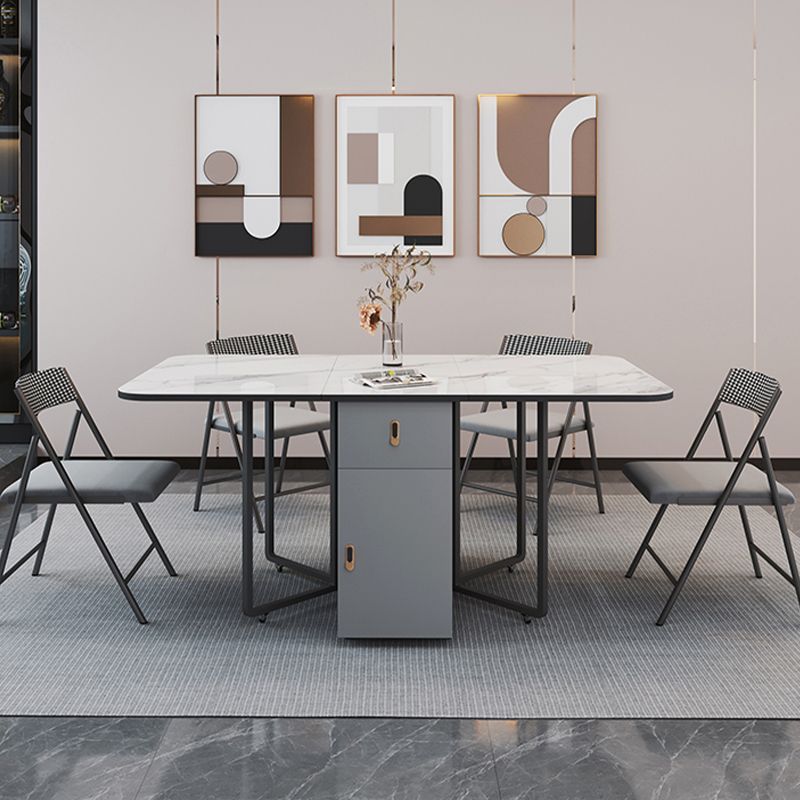 Foldable Sintered Stone Top Dining Table Modern Rectangle Table with Storage Trestle Base Clearhalo 'Dining Tables & Seating' 'Dining Tables' 'dining_table' 'furn' 'furn_dining_table' 'Furniture' 'Kitchen & Dining Furniture' 1200x1200_eaa1d7ef-6c06-43f0-8b3d-73678ff9e2ee