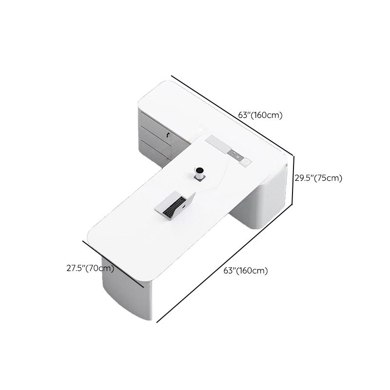 Cabinet de bureau exécutif blanc contemporain Piédestal de bureau en forme de forme en L
