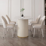 Metal Contemporary White Dining Table Marble Top Table with Double Pedestal Clearhalo 'Dining Tables & Seating' 'Dining Tables' 'dining_table' 'furn' 'furn_dining_table' 'Furniture' 'furniture_dining_table' 'Kitchen & Dining Furniture' 'kitchen' 'kitchen_dining_table' 1200x1200_eaa46b39-e1bc-491d-930f-8e32df17c10b