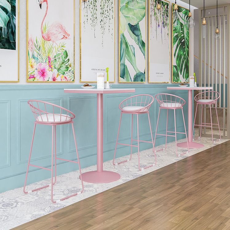 1/3/4/5 Piezas Mesa de barra de color rosa industrial Juego de bistro redondo con tapa de mármol de imitación blanca