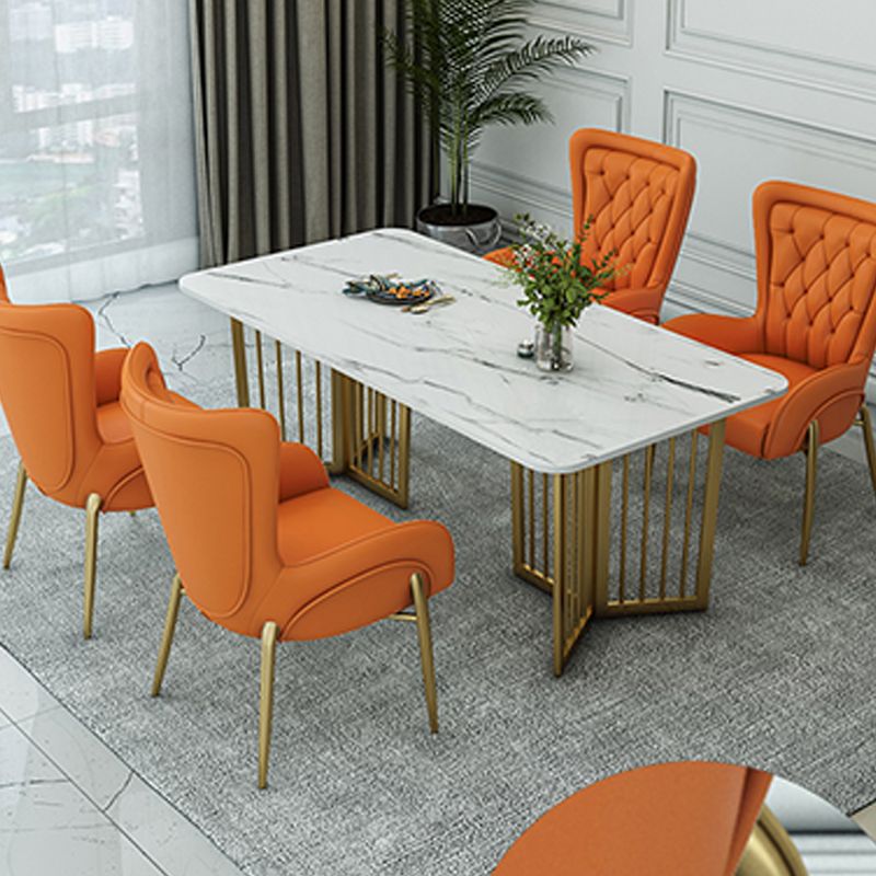 Rectangle Double Pedestal Table Modern Dining Table with Metal Base