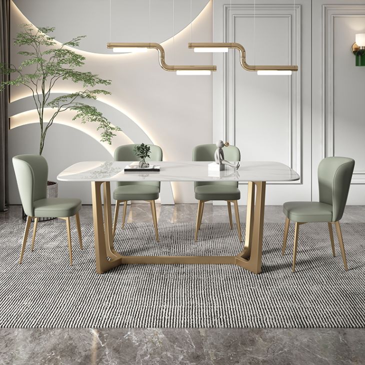 Contemporary Rectangle Dining Room Table White Sintered Stone Table with Gold Trestle Base Clearhalo ' dining_table' 'Dining Tables & Seating' 'Dining Tables' 'furn' 'furn_dining_table' 'Furniture' 'furniture_dining_table' 'Kitchen & Dining Furniture' 'kitchen&dining_furn' 'kitchen' 'kitchen_dining_table' 1200x1200_eaa9c103-cd54-46fe-9cf2-a3092cb40492