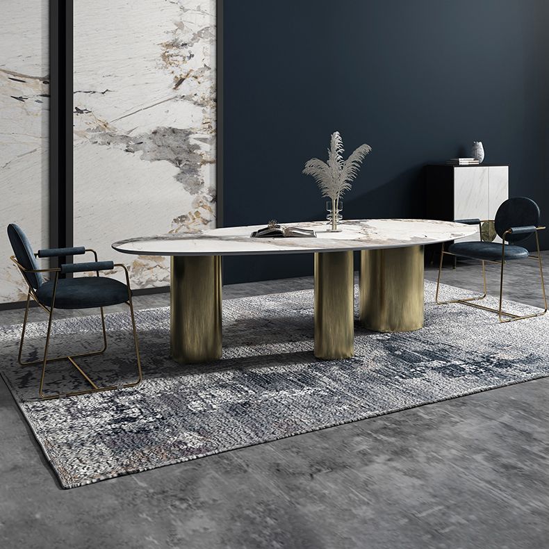 Oval Traditional Luxury Dining Table Sintered Stone Table with 3 Gold Legs Clearhalo ' dining_table' 'Dining Tables & Seating' 'Dining Tables' 'furn' 'furn_dining_table' 'Furniture' 'furniture_dining_table' 'Kitchen & Dining Furniture' 'kitchen&dining_furn' 'kitchen' 'kitchen_dining_table' 1200x1200_eaaad00e-2a8b-4782-b1f3-798d0145fa1c