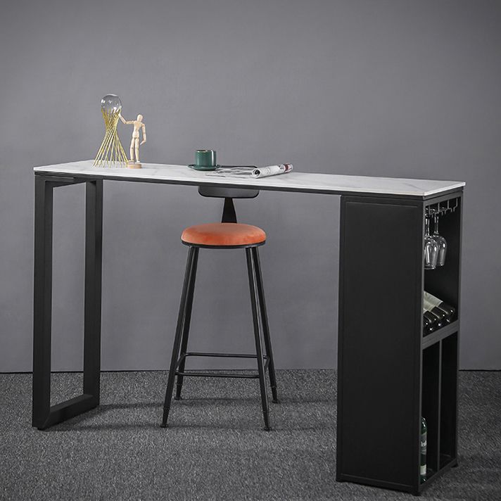 Industrial Style Bar Table Stone Top 42-inch Height Pub Table with Wine Glass Shelf Clearhalo 'Bar Furniture' 'Bar Tables' 'bar_tables' 'Furniture' 'furniture_bar_tables' 'Kitchen & Dining Furniture' 1200x1200_eaac7f35-4c8e-48be-bcff-16d86de412e1