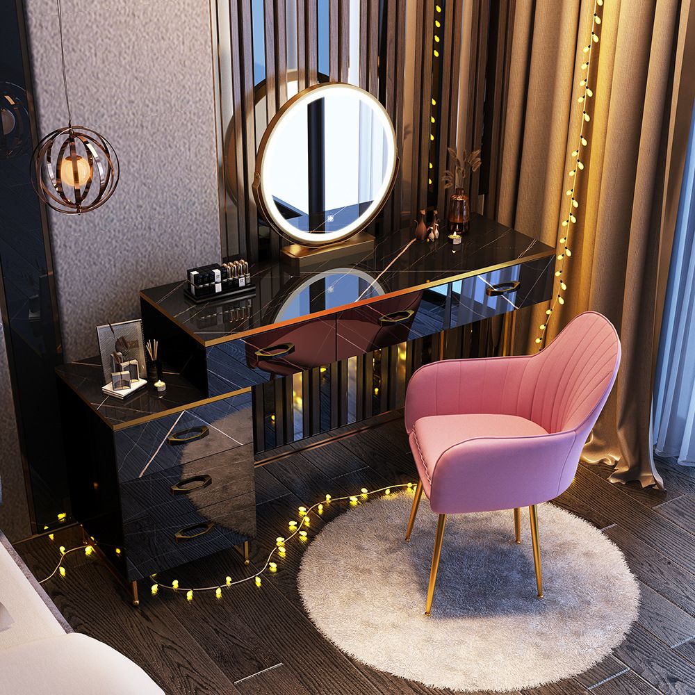 Glam Stone Top Makeup Dressing Table with Drawers in Black for Living Room Clearhalo 'Bedroom Furniture' 'furn' 'furn_makeup_vanities' 'Furniture' 'Makeup Vanities' 'makeup_vanities' 1200x1200_eaae0982-67b4-4f35-b9f7-39c1201ec931