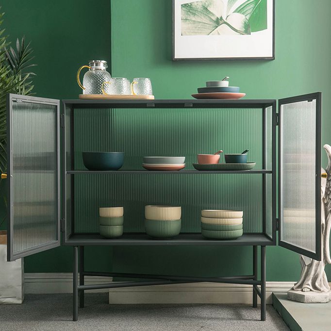 Sala de estar Minimalismo Servidor de buffet Glass 2 puertas Servidor de comedor de marco de metal