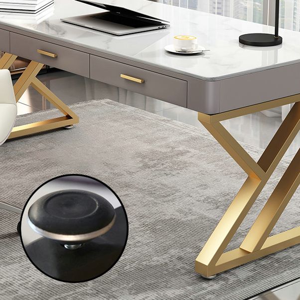 White Glam Writing Desk Rectangular Office Desk with Drawers Clearhalo 'furn' 'furn_office_desk' 'Furniture' 'Office Desks' 'Office Furniture' 'office_desk' 1200x1200_eaaf7963-2a05-43d6-a0e7-8e800325d28f