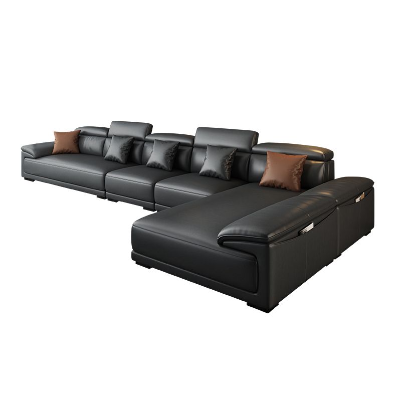 Modern Adjustable Sectional in Black Pillow Top Arm Sectional