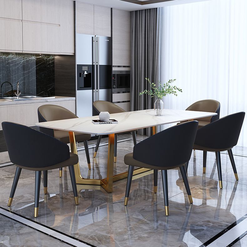 Sintered Stone White Tone Dining Table Glam Trestle Base Table for Dining Room Clearhalo ' dining_table' 'Dining Tables & Seating' 'Dining Tables' 'furn' 'furn_dining_table' 'Furniture' 'furniture_dining_table' 'Kitchen & Dining Furniture' 'kitchen&dining_furn' 'kitchen' 'kitchen_dining_table' 1200x1200_eab3ad77-f23a-4913-8357-f9aaa4738a52