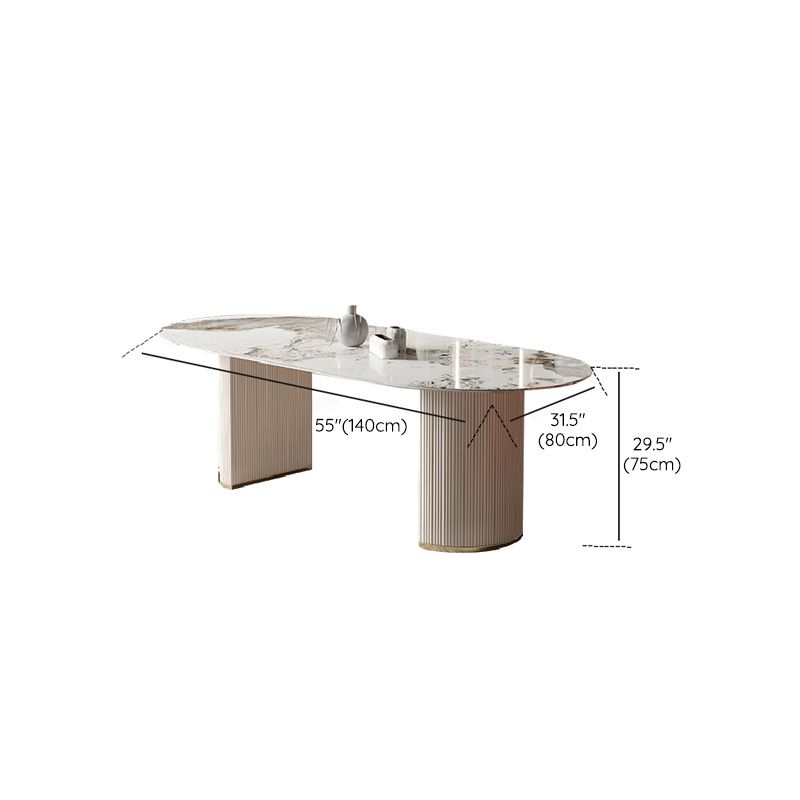 Glam Oval Dining Table Stone Top Dining Table with Double Pedestal in White Clearhalo 'Dining Tables & Seating' 'Dining Tables' 'dining_table' 'furn' 'furn_dining_table' 'Furniture' 'Kitchen & Dining Furniture' 1200x1200_eab3bc57-69bd-41a0-b39e-8640eff46447