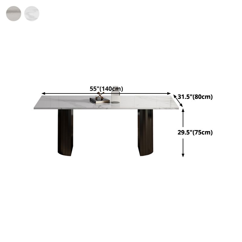 Metal Contemporary Double Pedestal Dining Table Sintered Stone Table for Dining Room Clearhalo ' dining_table' 'Dining Tables & Seating' 'Dining Tables' 'furn' 'furn_dining_table' 'Furniture' 'furniture_dining_table' 'Kitchen & Dining Furniture' 'kitchen&dining_furn' 'kitchen' 'kitchen_dining_table' 1200x1200_eab7b0d2-e2de-4dc4-ac44-92dc88a0e7d8