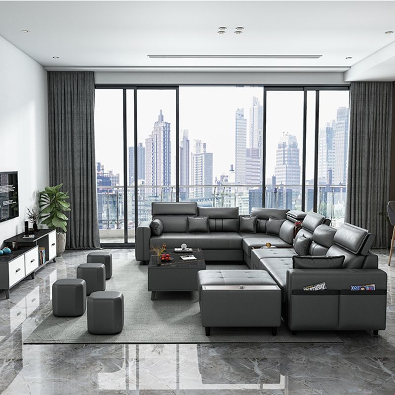 Square Arm Grey Cushion Back Contemporary Storage Adjustable Living Room Sofa Clearhalo 'Furniture' 'furniture_sectionals' 'kitchen' 'kitchen_sectionals' 'Living Room Furniture' 'Sectionals' 1200x1200_eac051d3-3411-4f21-a83f-7e99a2ec06fa