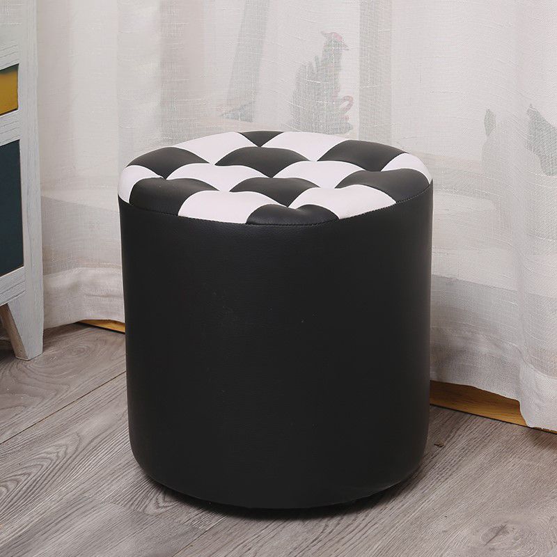 Color Block Ottoman Faux Leather Stain Resistant Cylinder Shape Pouf Ottoman Clearhalo 'furn' 'furn_ottomans_poufs' 'Furniture' 'Living Room Furniture' 'Ottomans & Poufs' 'ottomans_poufs' 1200x1200_eac63ca0-1450-4a1a-9b14-587f024e675c
