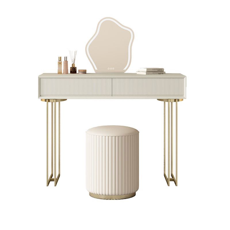 Contemporary Beige Solid Wood Makeup Vanity Desk with Metal Base