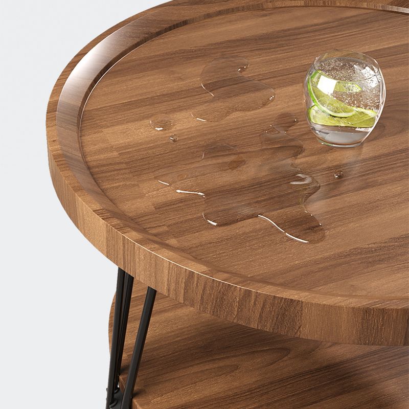 Open Shelf Tray Top Coffee Table Wood Round Coffee Table Minimalist
