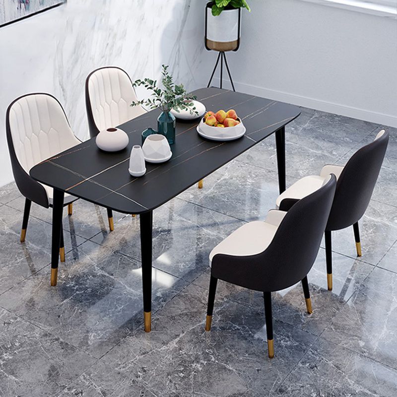 Rectangle Black Base Dining Table Modern Stone 4 Iron Legs Table Clearhalo 'Dining Tables & Seating' 'Dining Tables' 'dining_table' 'furn' 'furn_dining_table' 'Furniture' 'Kitchen & Dining Furniture' 1200x1200_eace5551-d592-4a8e-a9d8-0b4f280a1030