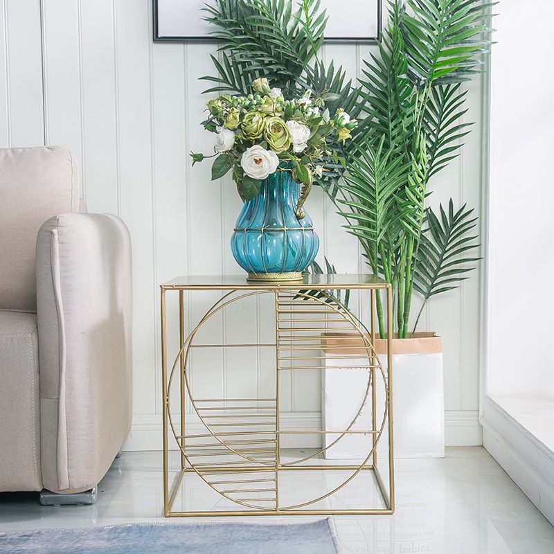 Brass Iron Frame Coffee Table Mid-Century Modern 17.7" W Square Cocktail Table Clearhalo 'Coffee & Accent Tables' 'Coffee Tables' 'coffee_tables' 'furn' 'furn_coffee_tables' 'Furniture' 'Living Room Furniture' 1200x1200_ead19878-18ba-4bf7-a2e7-2eb94142555d