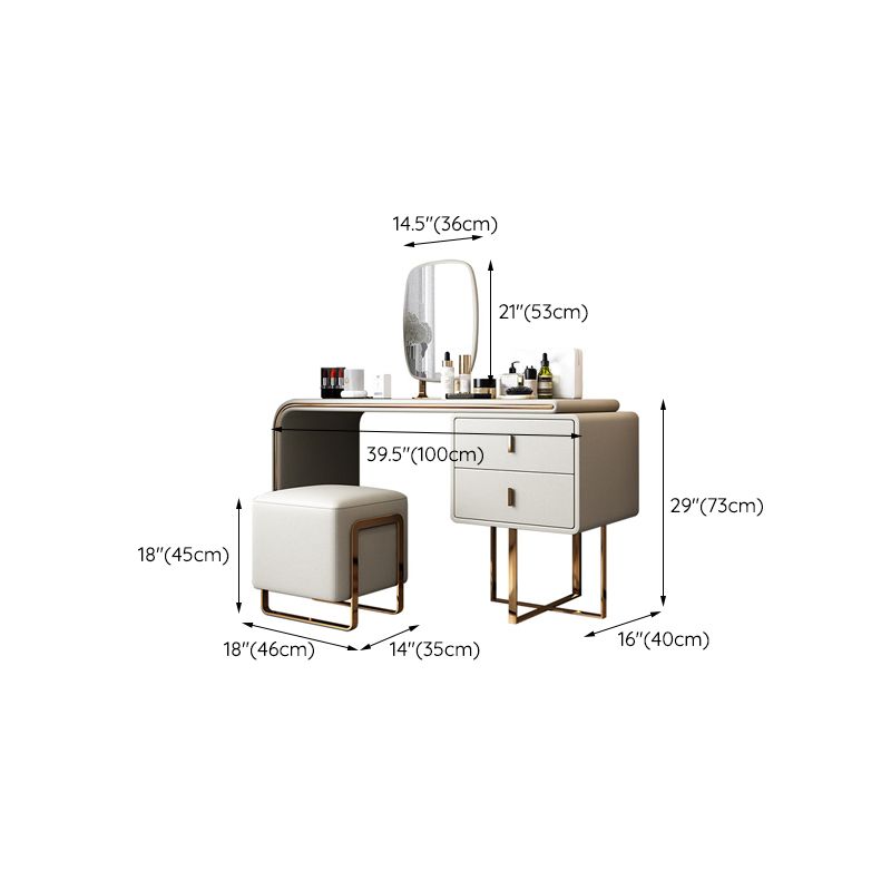 Glam Vanity Table and Stool Set 2-Drawer Faux Leather Vanity Dressing Table