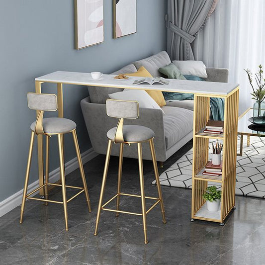 Rectangle Marble Top Bar Dining Table Metal Double Pedestal Bar Table