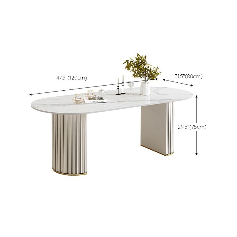 White Double Base Dining Table Modern Stone Table for Kitchen Clearhalo 'Dining Tables & Seating' 'Dining Tables' 'dining_table' 'furn' 'furn_dining_table' 'Furniture' 'Kitchen & Dining Furniture' 1200x1200_ead37860-7f71-4235-8a1d-1a8988b1ae4a