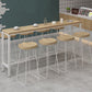 Mesa rectangular con altura de barra, patas blancas y mesa de bar con base de metal para uso en patio