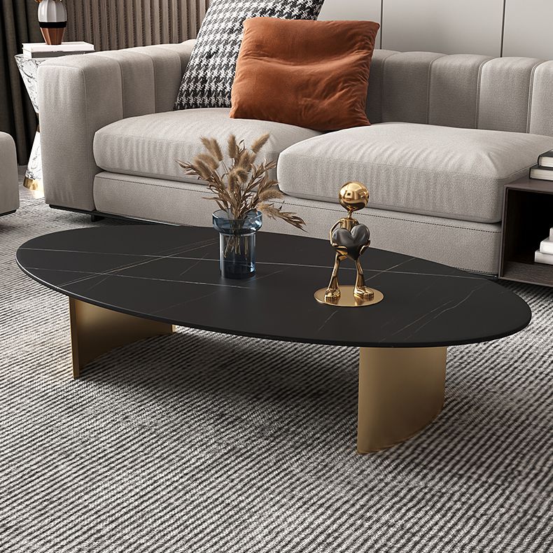 Glam Oval Slate Top Coffee Table Steel 2 Legs Cocktail Table Clearhalo 'Coffee & Accent Tables' 'Coffee Tables' 'coffee_tables' 'furn' 'furn_coffee_tables' 'Furniture' 'Living Room Furniture' 1200x1200_eadba180-7e93-4fea-8683-090f5b9c1bf1