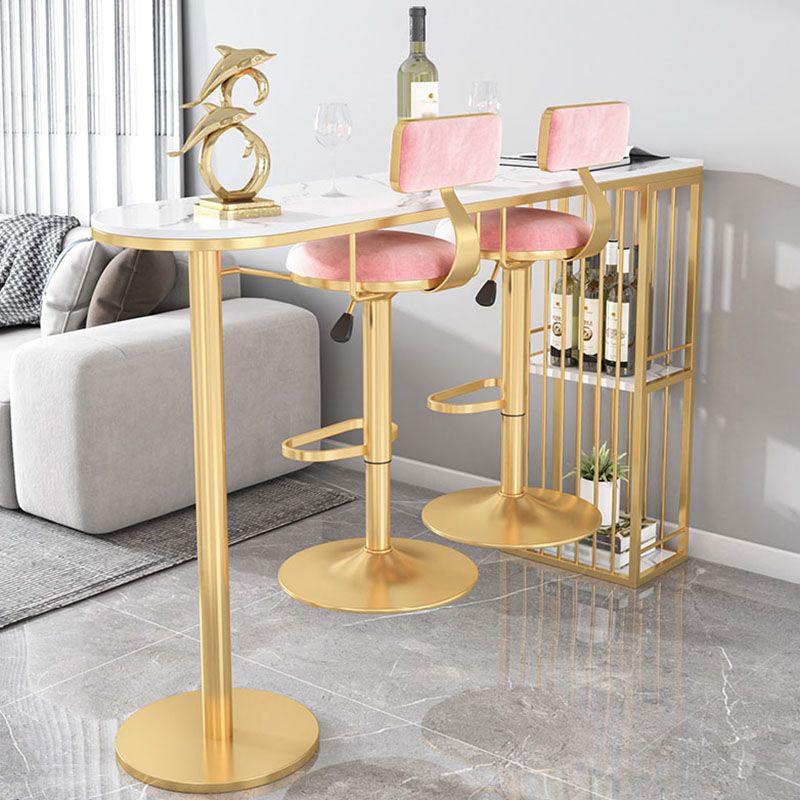 Glam 41.3"H Iron Bar Table Marble White Top Specialty Bistro Table in Gold Clearhalo 'Bar Furniture' 'Bar Tables' 'bar_tables' 'furn' 'furn_bar_tables' 'Furniture' 'furniture_bar_tables' 'Kitchen & Dining Furniture' 'kitchen&dining_furn' 'kitchen' 1200x1200_eadf1d0f-609c-4790-af6b-162934ebbf11
