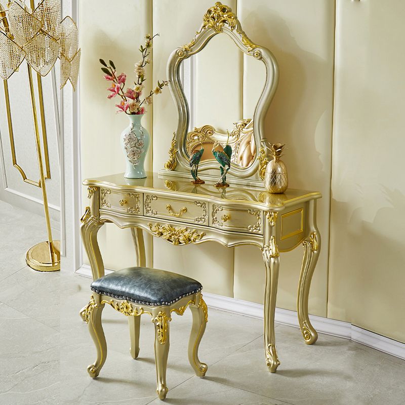 Victorian 19.68 "tavolo da trucco largo in legno massiccio di trucco con cassetti con cassetti