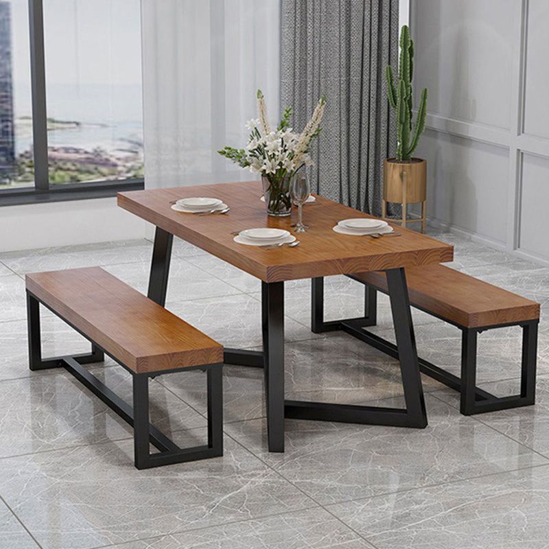 Industrial Brown Wood Top Table Indoor Rectangle Table with Metal Base Clearhalo 'Dining Tables & Seating' 'Dining Tables' 'dining_table' 'furn' 'furn_dining_table' 'Furniture' 'Kitchen & Dining Furniture' 1200x1200_eae71055-e3f0-42d4-b829-e8058a8a0602