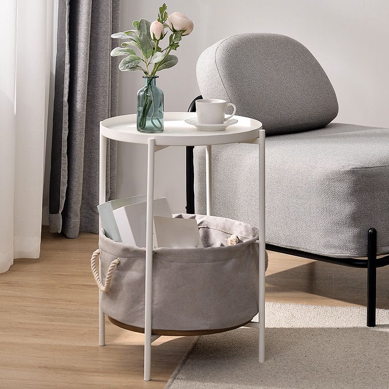 Mid-Century 4 Legs End Table Round Side End Table with Storage