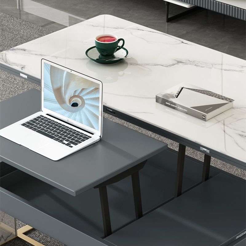 Rectangular Slate Top Coffee Table Abstract Base Cocktail Table with Storage