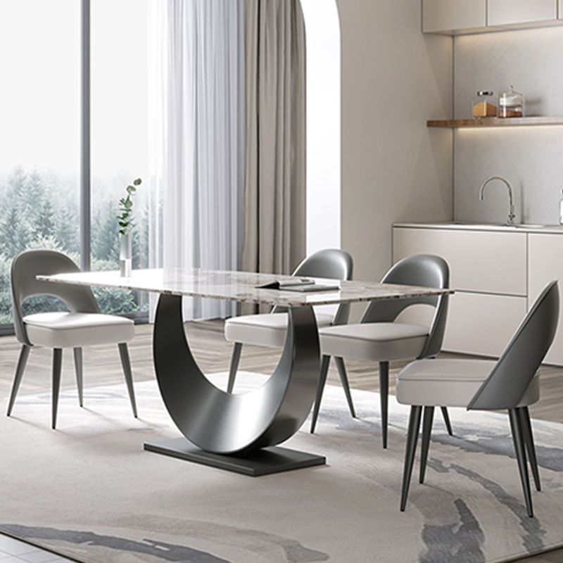 Rectangle Pedestal Table Traditional Luxury Dining Table Stainless Steel Base for Home