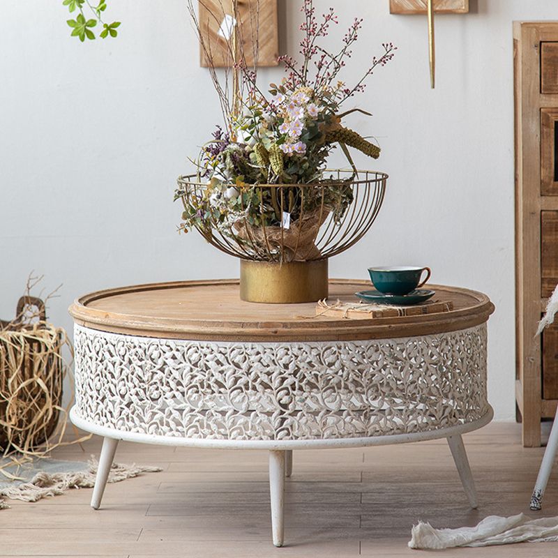 French Country Round Coffee Table with Natural Pine Wood Top Clearhalo 'Coffee & Accent Tables' 'Coffee Tables' 'coffee_tables' 'furn' 'furn_coffee_tables' 'Furniture' 'Living Room Furniture' 1200x1200_eaedfb4c-956b-4f72-a371-6bf0ed3d0381