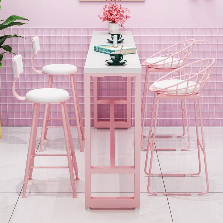 Glam Rectangle Bar Stool Table White Top Pub Table with Pink Base Clearhalo 'Bar Furniture' 'Bar Tables' 'bar_tables' 'furn' 'furn_bar_tables' 'Furniture' 'Kitchen & Dining Furniture' 1200x1200_eaef8520-5704-446a-a906-a22e8d46db2f