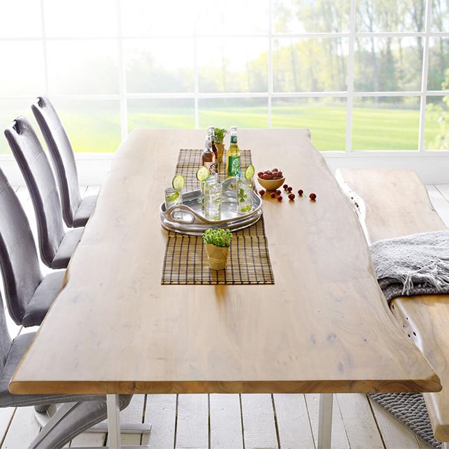 Rechthoek glamourstijl eettafel vaste tafel met massief hout