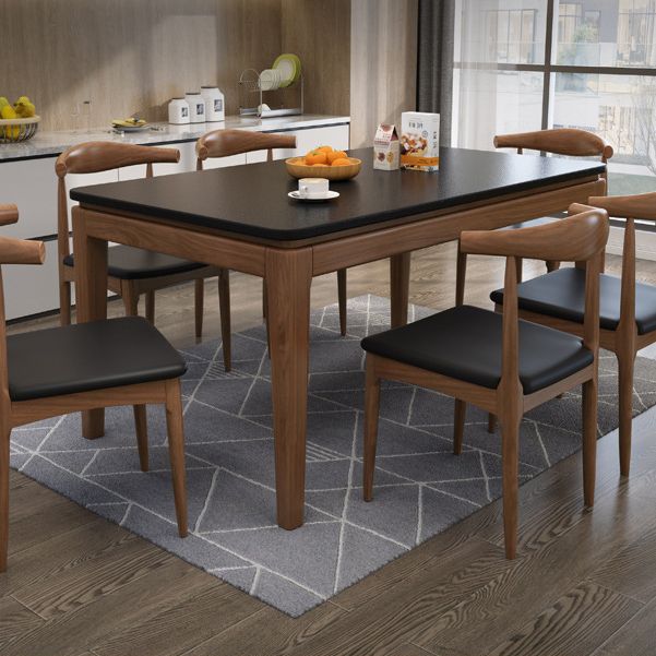 Rectangle Stone Top Table Mid-Century Modern Dining Table with 4 Wood Legs Clearhalo 'Dining Tables & Seating' 'Dining Tables' 'dining_table' 'furn' 'furn_dining_table' 'Furniture' 'Kitchen & Dining Furniture' 1200x1200_eafa8fce-bc09-4562-8011-0ab6faf60e8e