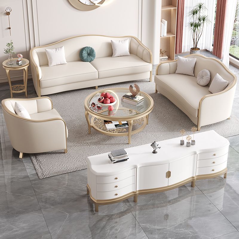 Contemporary Genuine Leather White Cushions Living Room Settee