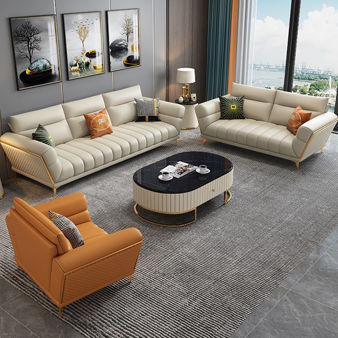 Massives Holz glamourös echtes Leder ausgestattet Armsofa mit Kissen