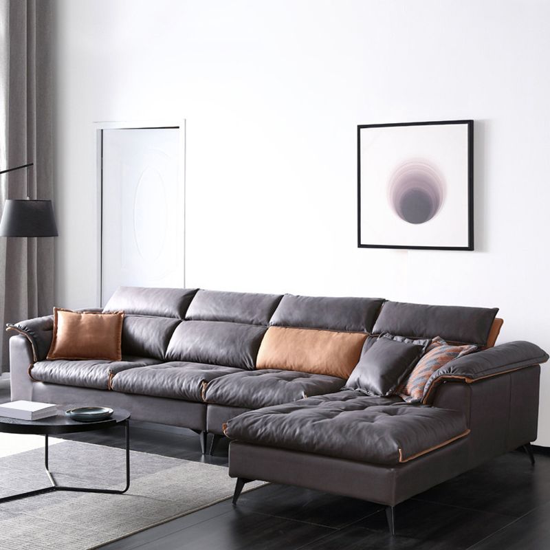 Contemporary Stain-Resistant Faux Leather Dark Gray for Living Room Sofa