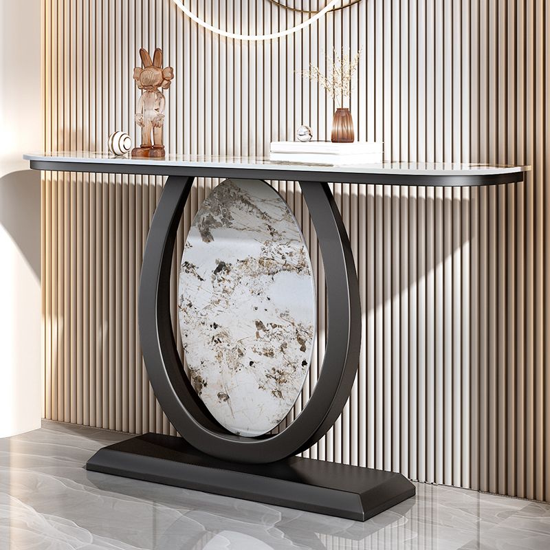 12 inch Wide Glam Console Table Half Moon Stone Accent Table with Legs Clearhalo 'Console Tables' 'console_tables' 'Entry & Mudroom Furniture' 'furn' 'furn_console_tables' 'Furniture' 1200x1200_eb01acbd-b395-4287-80e1-fa83aea1ded5