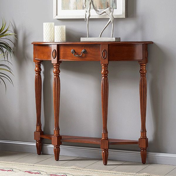 Solid Wood Half Moon Console Table 1-drawer 35.43" Tall Accent Table